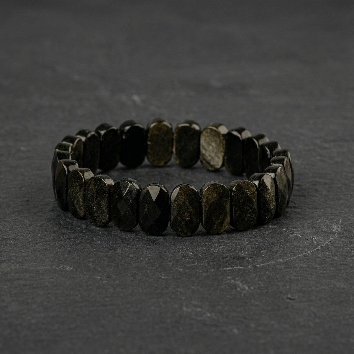 Obsidyen Doğal Taş Geniş Kesim Bileklik (Rolex Stil)