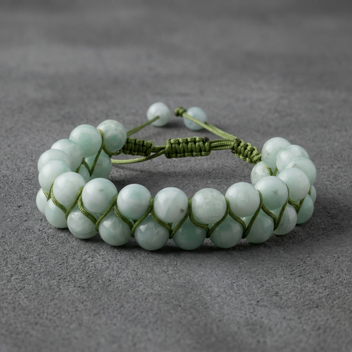 Yeşil Larimar 8 mm Çift Sıra Makrome Doğal Taş Bileklik