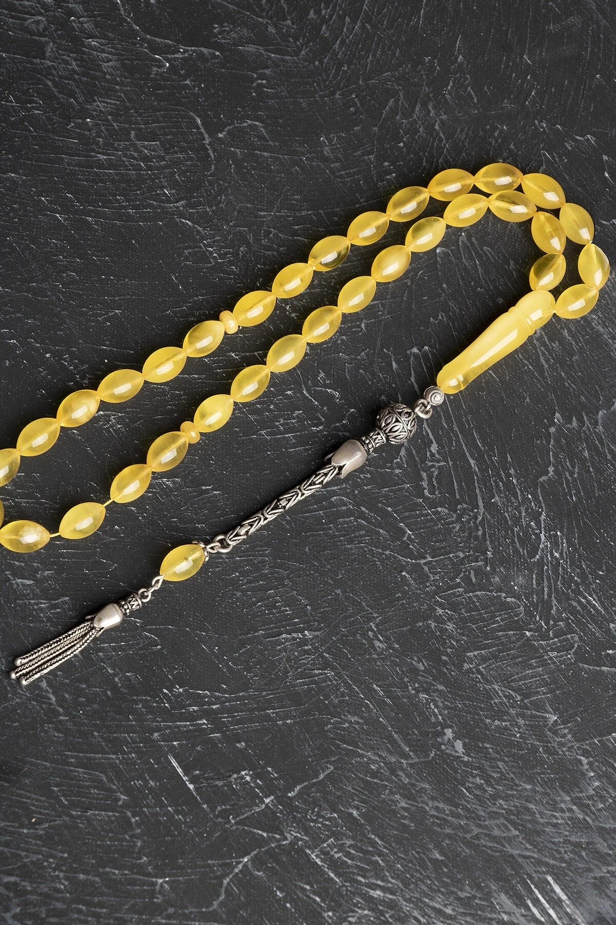 Sertifikalı Lale Motifli 9-12 mm Kapsül Kesim Gold Kaplama Gümüş Kehribar Tesbih - 50,54 g