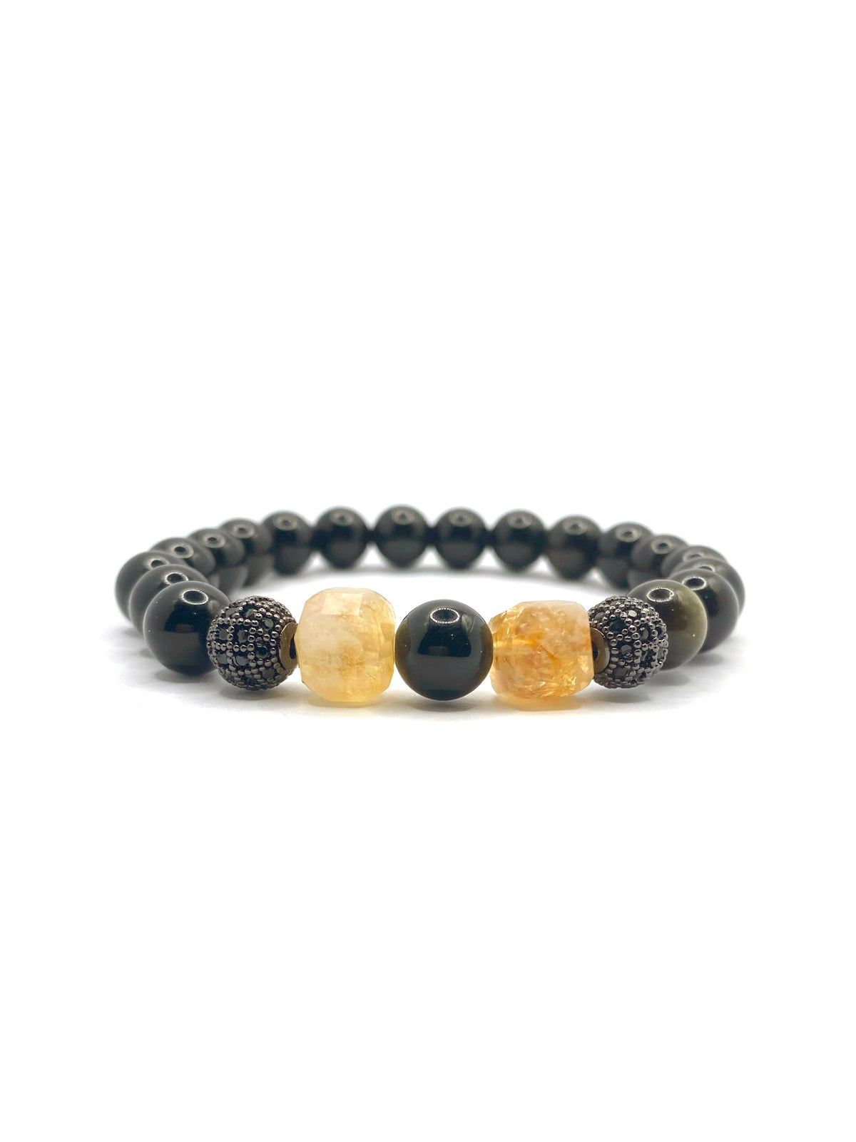 Sitrin, Obsidyen ve Siyah Zirkon Doğal Taş Bileklik – 8 mm Unisex Tasarım