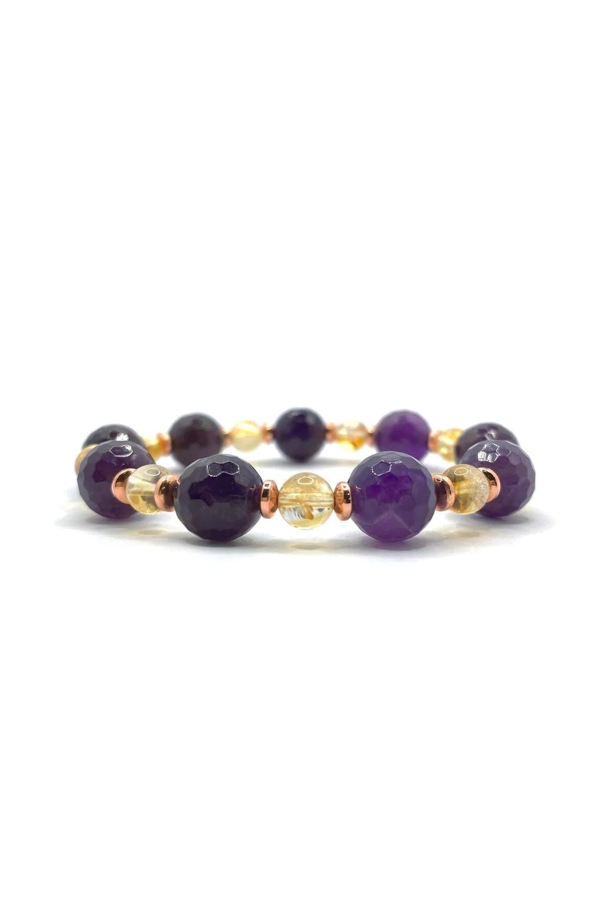 Orijinal Hakiki 10mm Fasetli Ametist - 6 mm Sitrin - Hematit Misinalı Bileklik