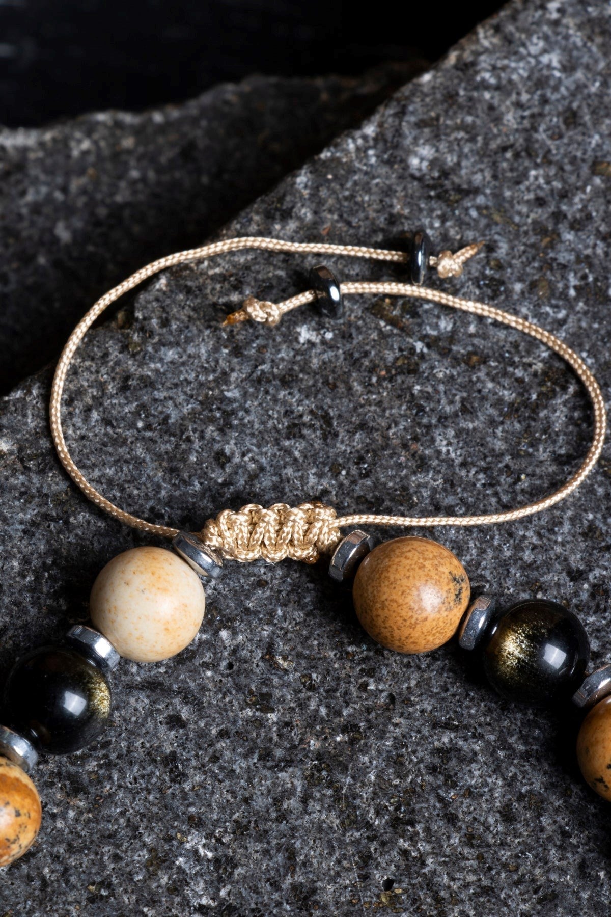 Jasper, Obsidyen, Hematit Doğal Taş Makrome Bileklik