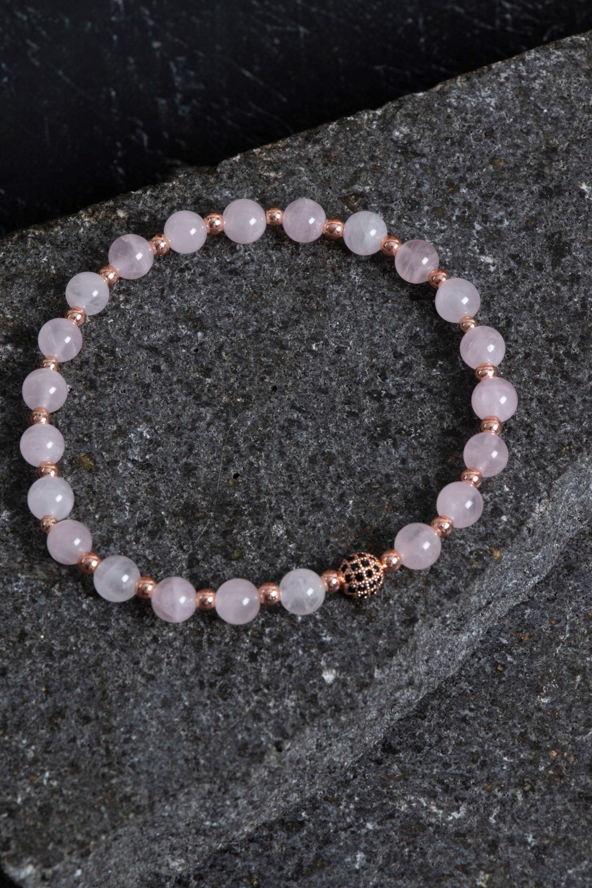 Pembe Kuvars ve Hematit Doğal Taş Bileklik – Unisex Şık Tasarım