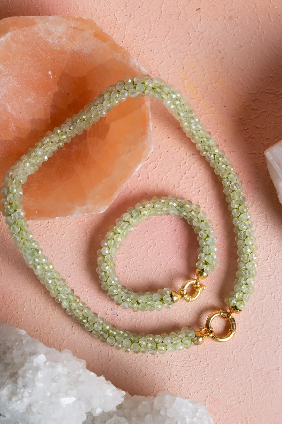 El İşçiliği Örme Prehnit Gümüş Kapama Set (SK:130)