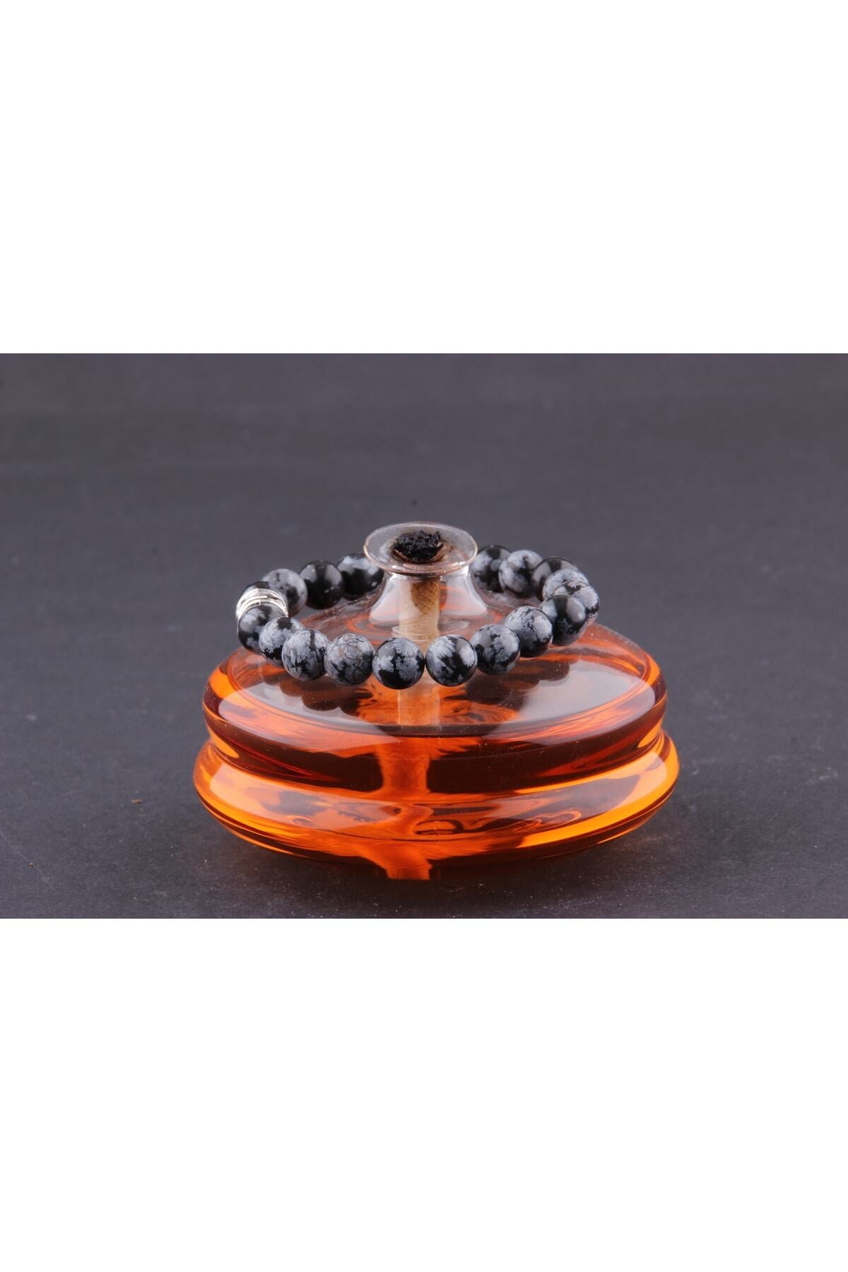 Orijinal & Sertifikalı Unisex Denge Huzur Pozitif Enerji Karlı Obsidyen Doğal Taş Bileklik 8 mm