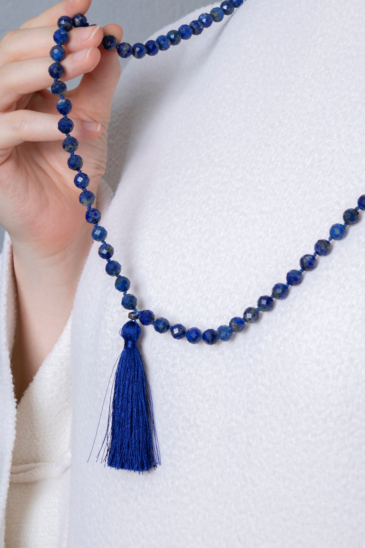 Sertifikalı Lapis Lazuli Elmas Kesim Fasetli Doğal Taş Tesbih Kolye 99luk - 8mm (SK:287)