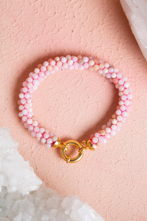 Sertifikalı El İşçiliği Örme Pembe Opal Gümüş Kapama Bileklik (SK:108)