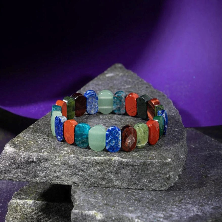 Boğa Burcu Bileklik Buz Mavizi Apatit, Dragon Jasper, Jasper, Lapis Lazuli, Yeşil Aventurin, Yeşim