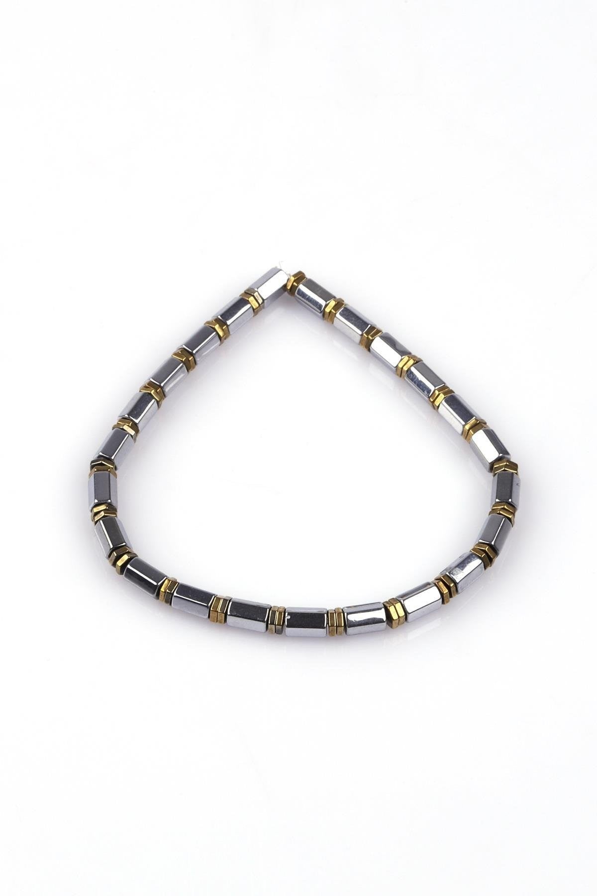 Gümüş Gri – Gold Renkli Hematit Doğal Taş Bileklik | 5 × 3 mm Rondel Kesim