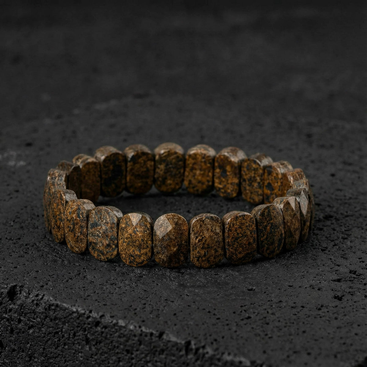 Bronzit Doğal Taş Geniş Kesim Bileklik (Rolex Stil)