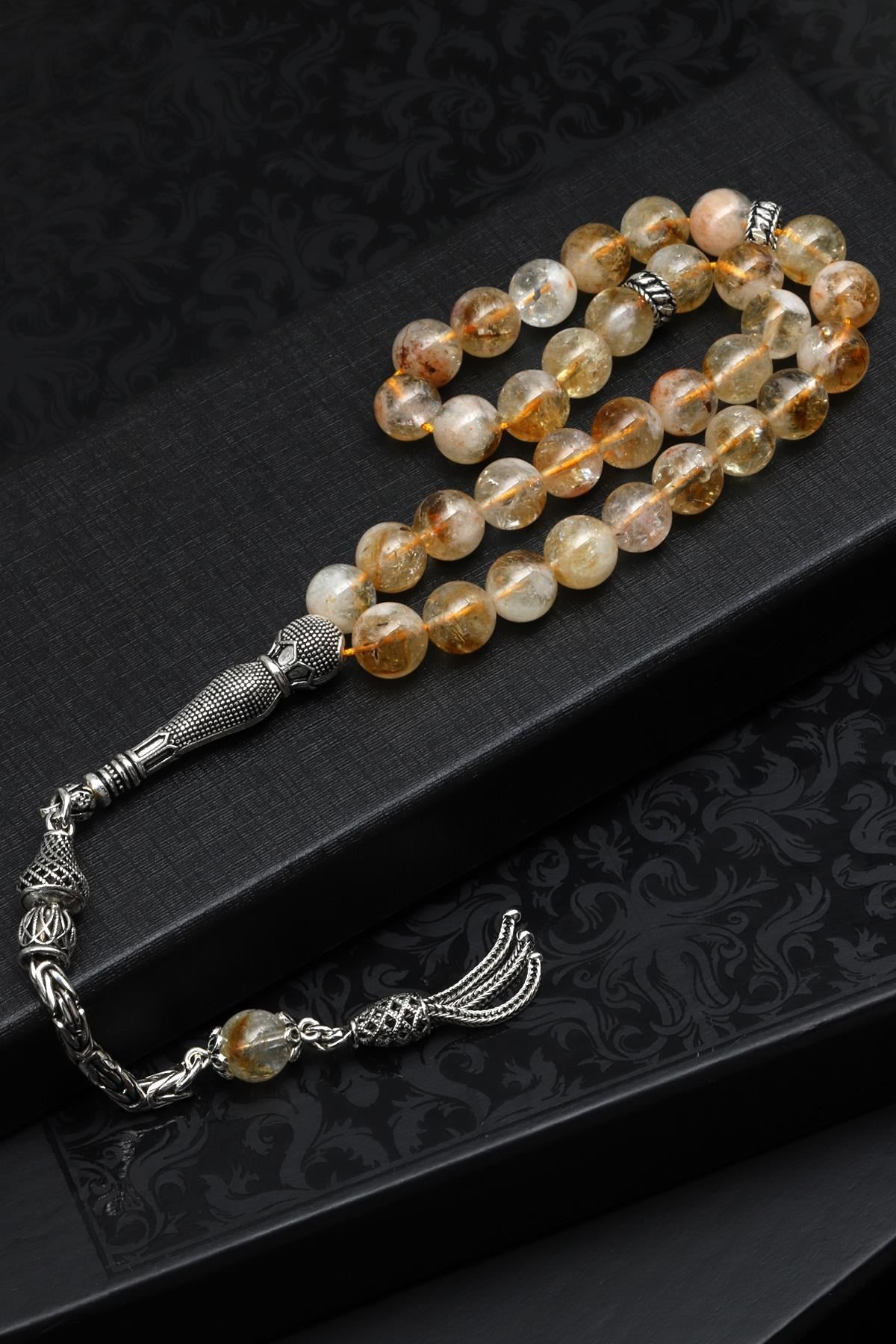 Sitrin Doğal Taş Tesbih 925 Ayar Gümüş – 8 mm Küre Kesim | 33’lü