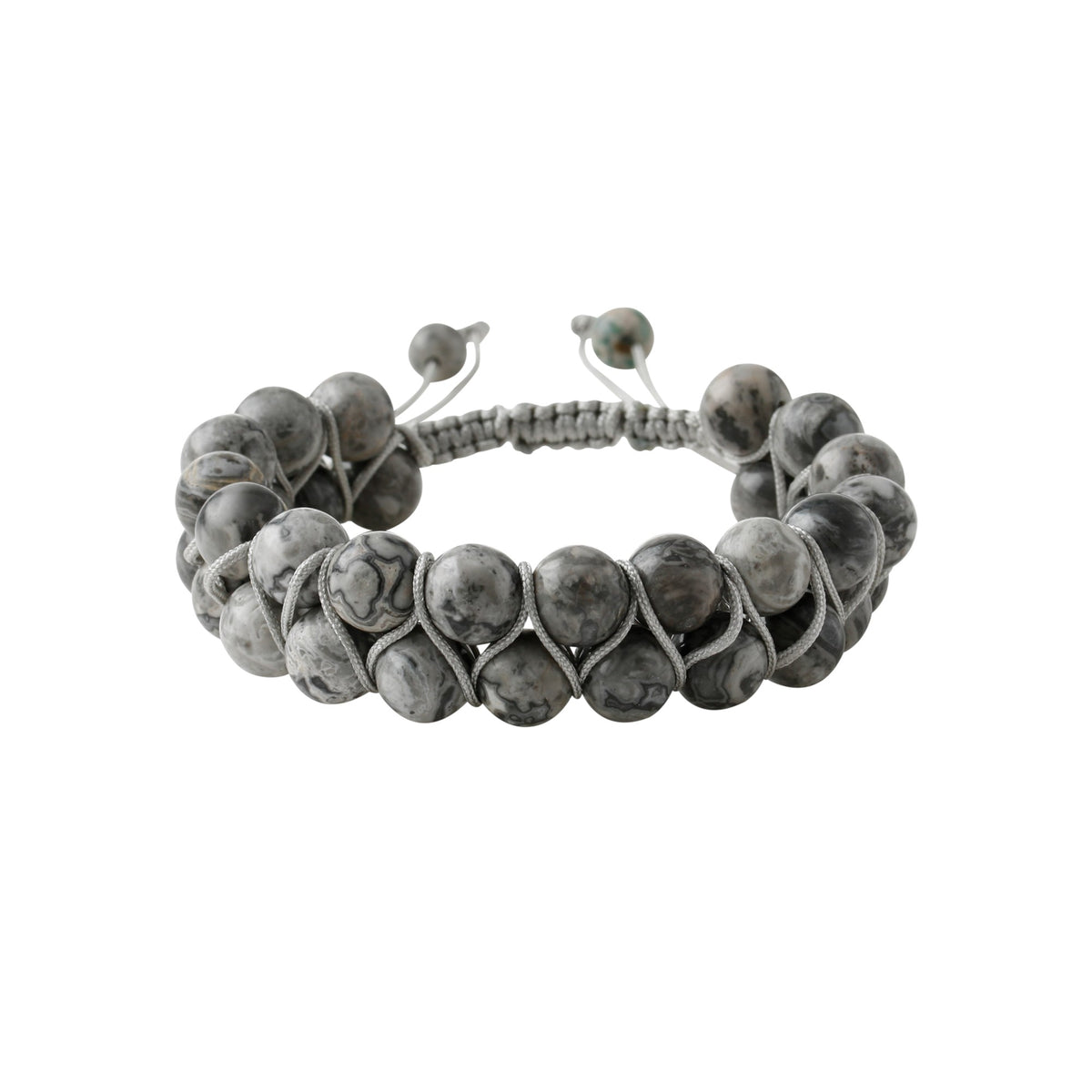 Gri Jasper 8mm Çift Sıra Makrome Doğal Taş Bileklik