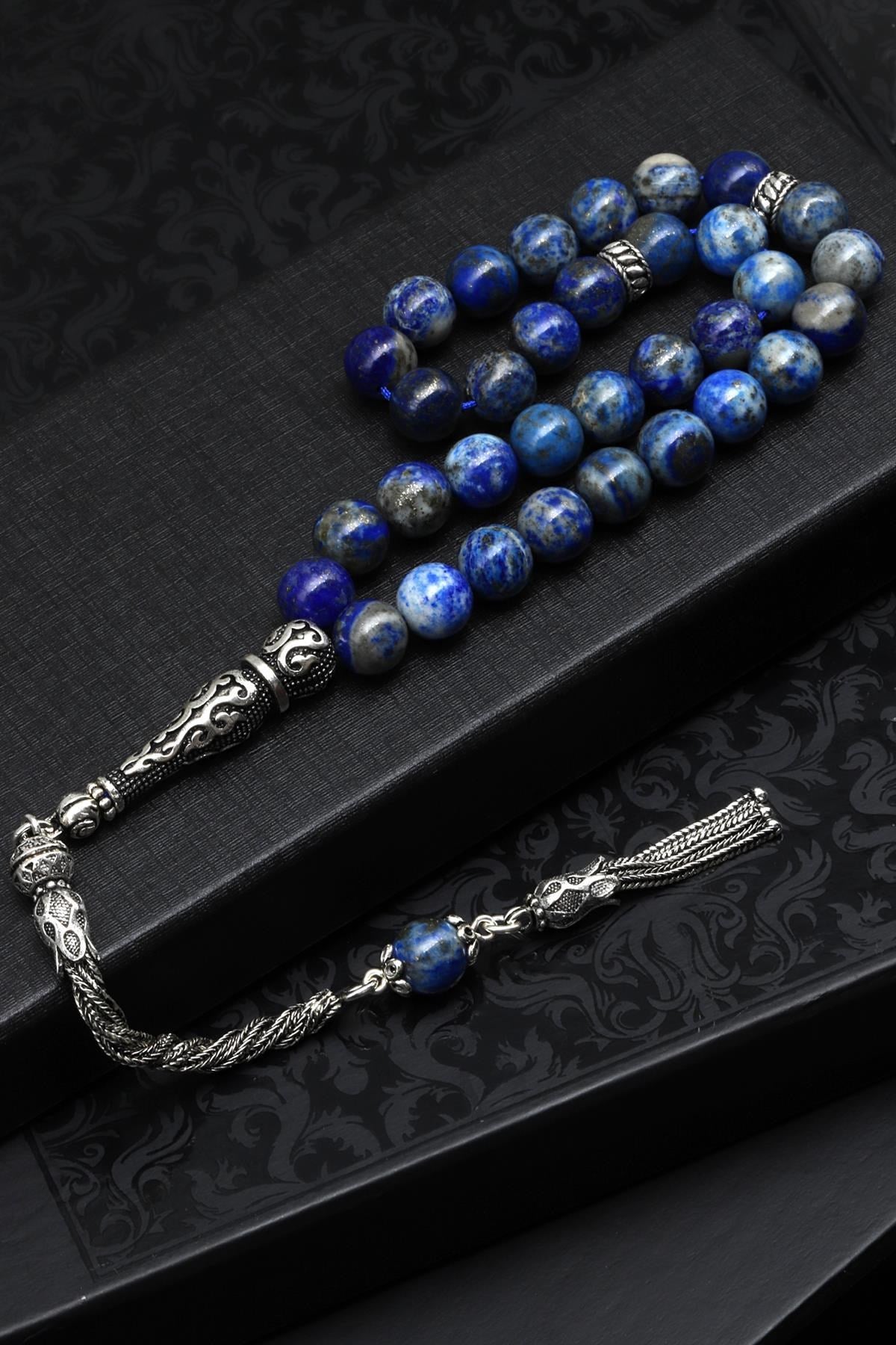 Lapis Lazuli Doğal Taş Tesbih 925 Ayar Gümüş – 8 mm Küre Kesim | 33’lü