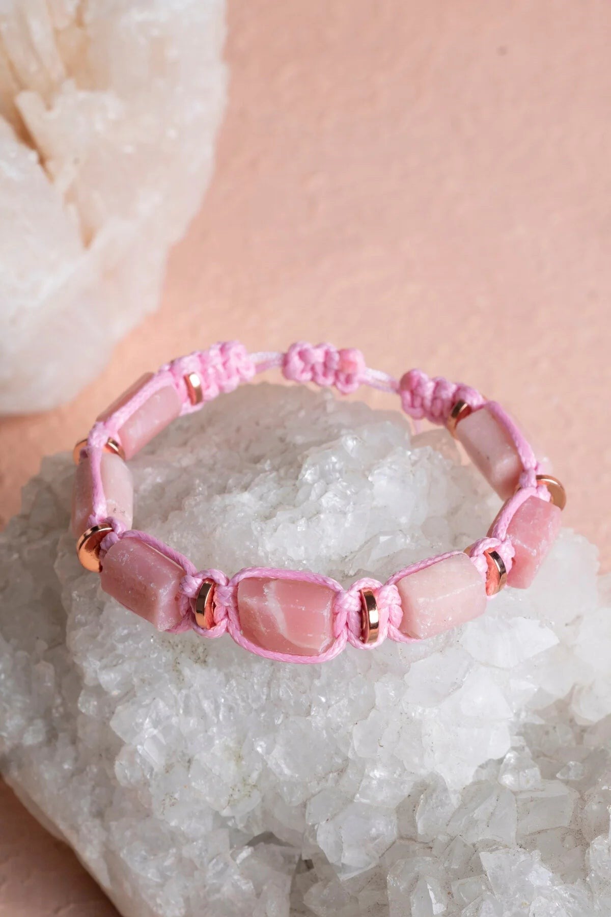 Pembe Opal, Hematit Doğal Taş Makrome Bileklik