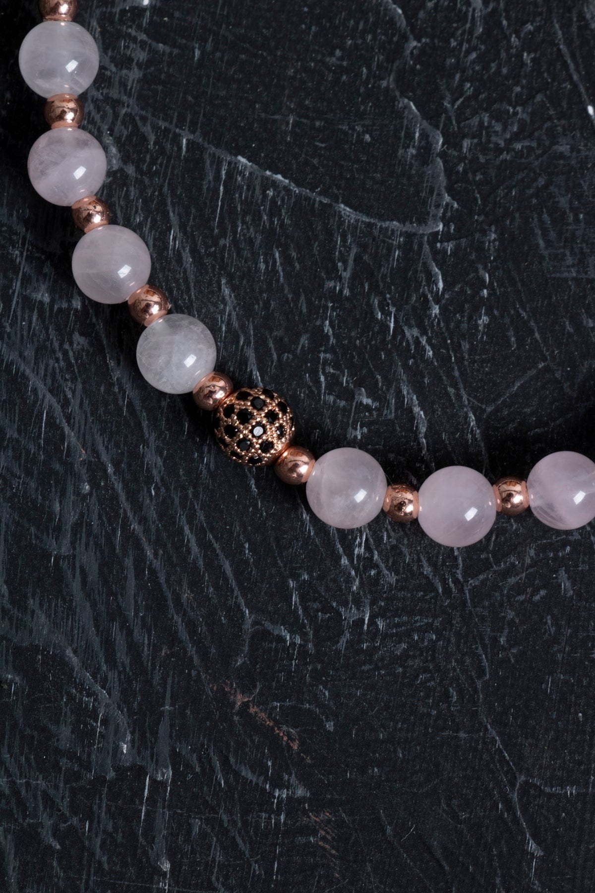 Pembe Kuvars ve Hematit Doğal Taş Bileklik – Unisex Şık Tasarım