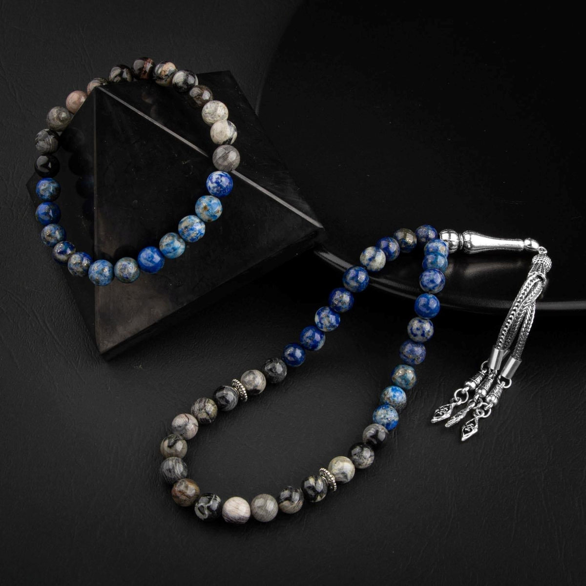 Lapis Lazuli & Jasper Doğal Taş Tesbih & Bileklik Seti