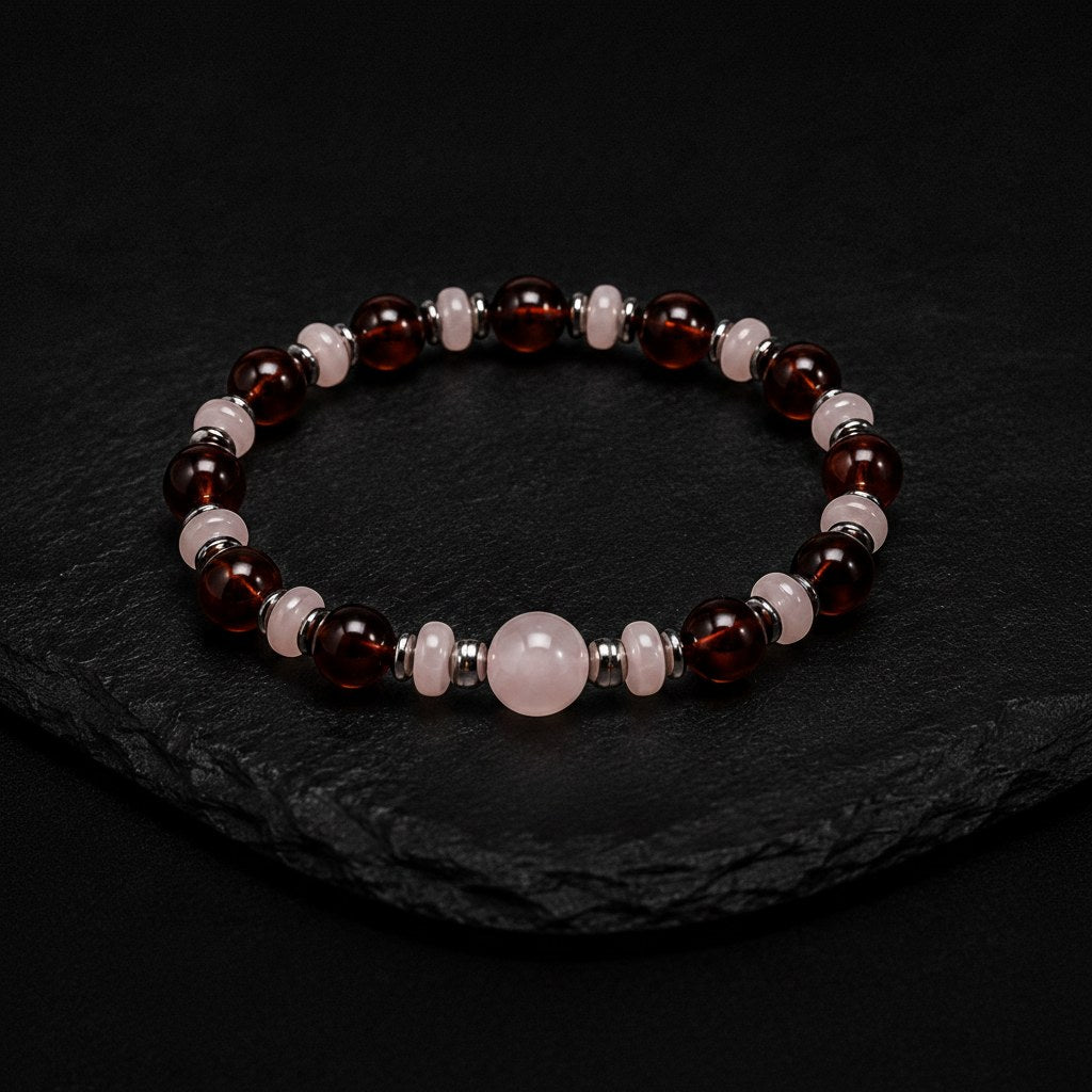 Pembe Kuvars Kehribar Doğal Taş Bileklik 8 mm