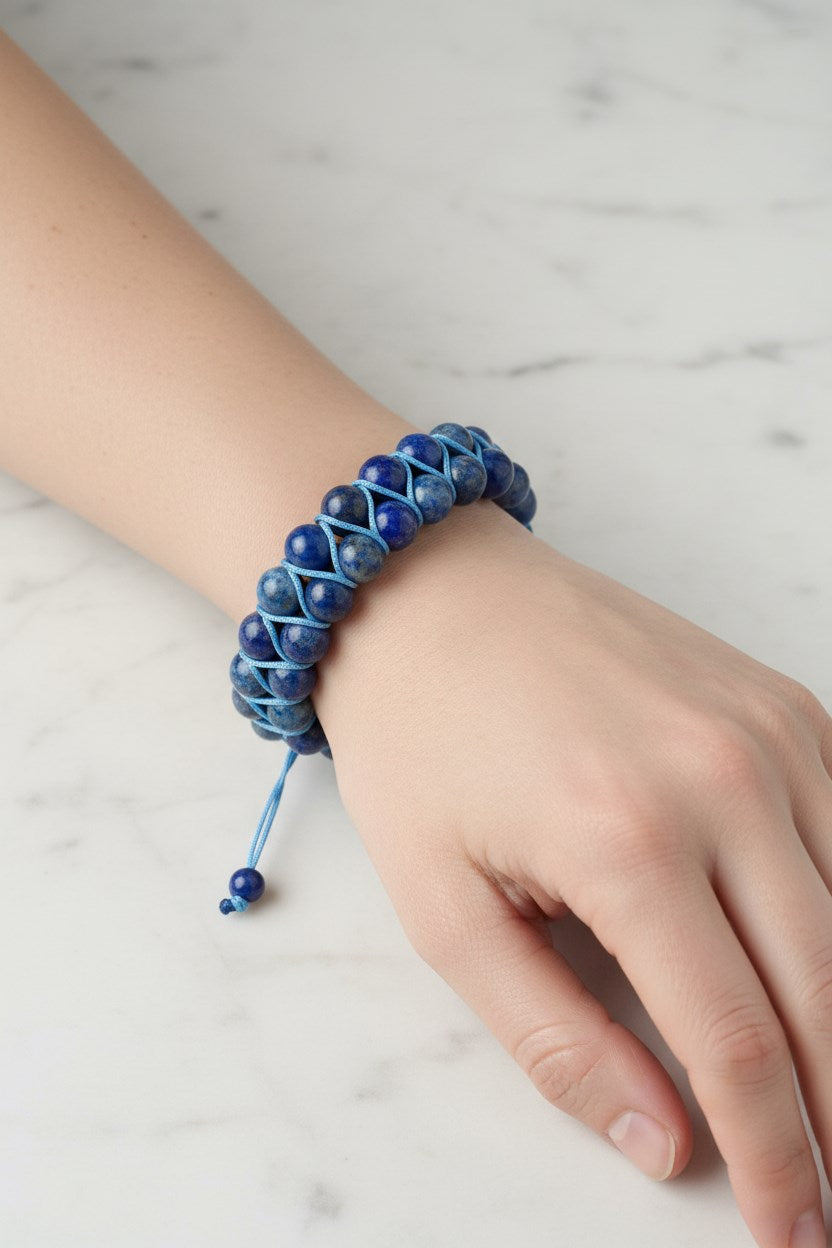 Lapis Lazuli 8 mm Çift Sıra Makrome Doğal Taş Bileklik