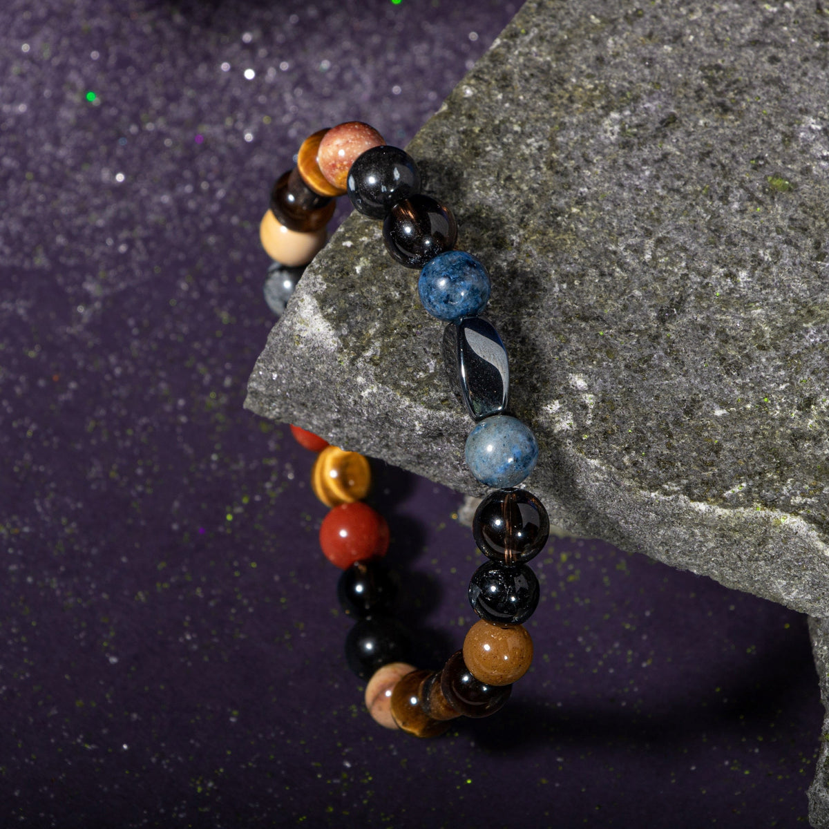 Oğlak Burcu Doğal Taş Bileklik – Dumanlı Kuvars, Dumortierit, Golden Obsidyen, Jasper & Kaplan Gözü