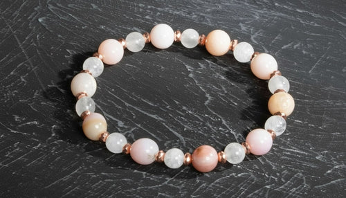 Sertifikalı Orijinal Pembe Kuvars Opal Hematit Doğal Taş Bileklik