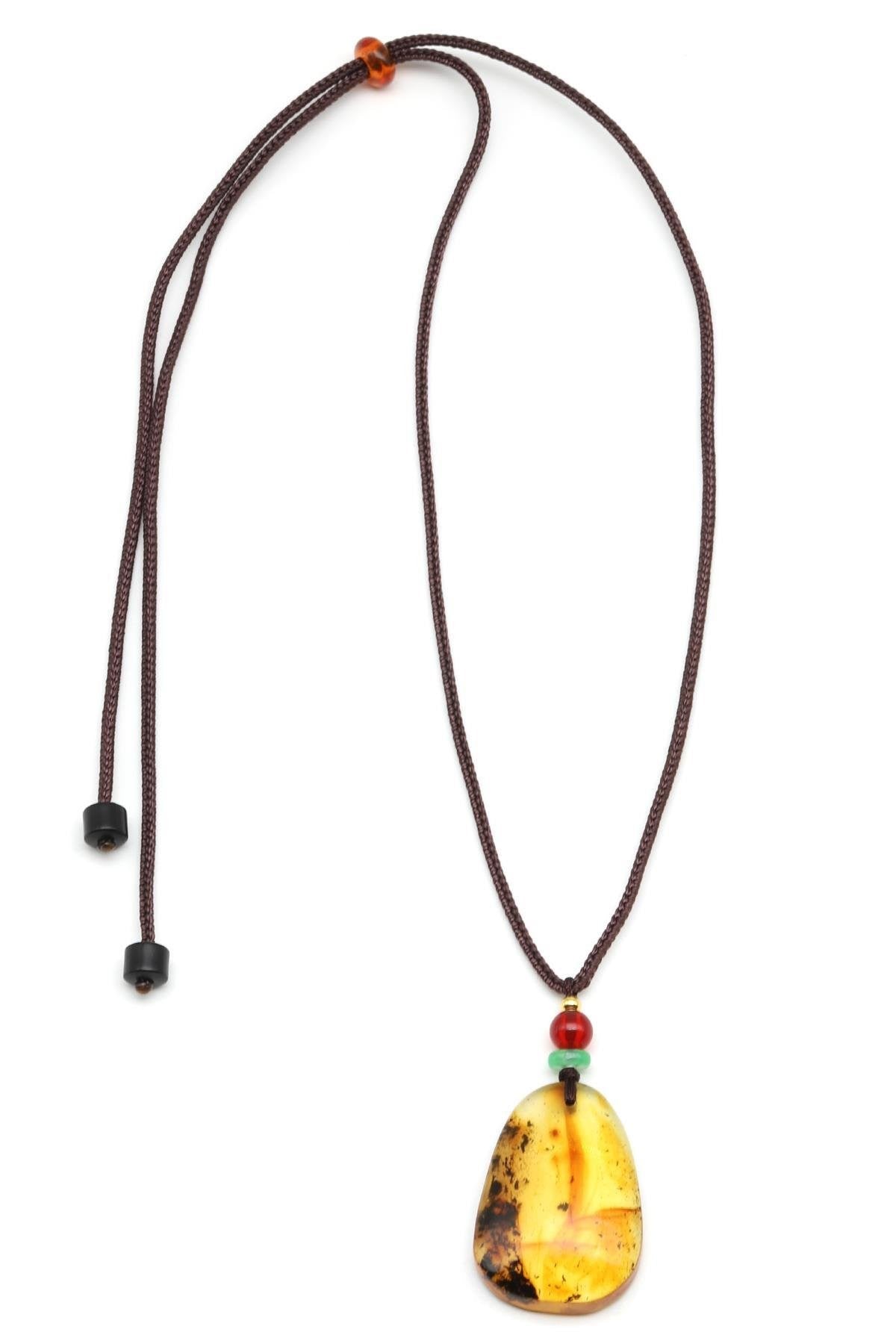 Damla Kehribar Siyah İpli Kolye – 22 × 33 mm | 41 cm | 5,8 gr