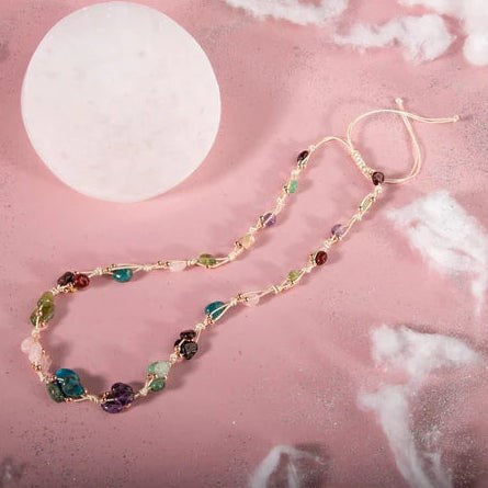 Başak Burcu Kolye Ametist, Bordo Granat Lal, Jasper, Mavi Apatit, Pembe Kuvars, Yeşil Aventurin, Zebercet (Peridot)