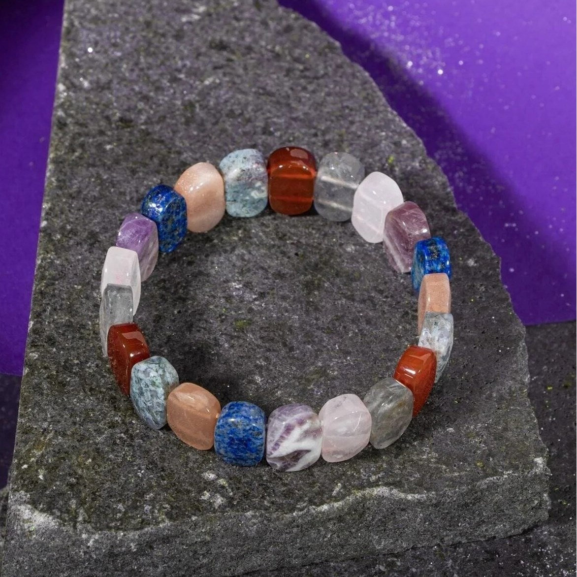 Terazi Burcu Bileklik Ametist, Dumanlı Kuvars, Güneş Taşı, Kırmızı Akik, Labradorit, Lapis Lazuli, Pembe Kuvars