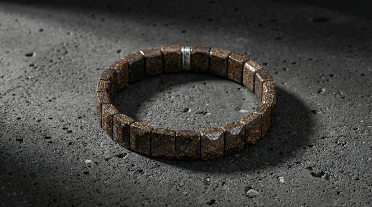 Bronzit Doğal Taş Kare Kesim Geniş Bileklik (Rolex Stil)