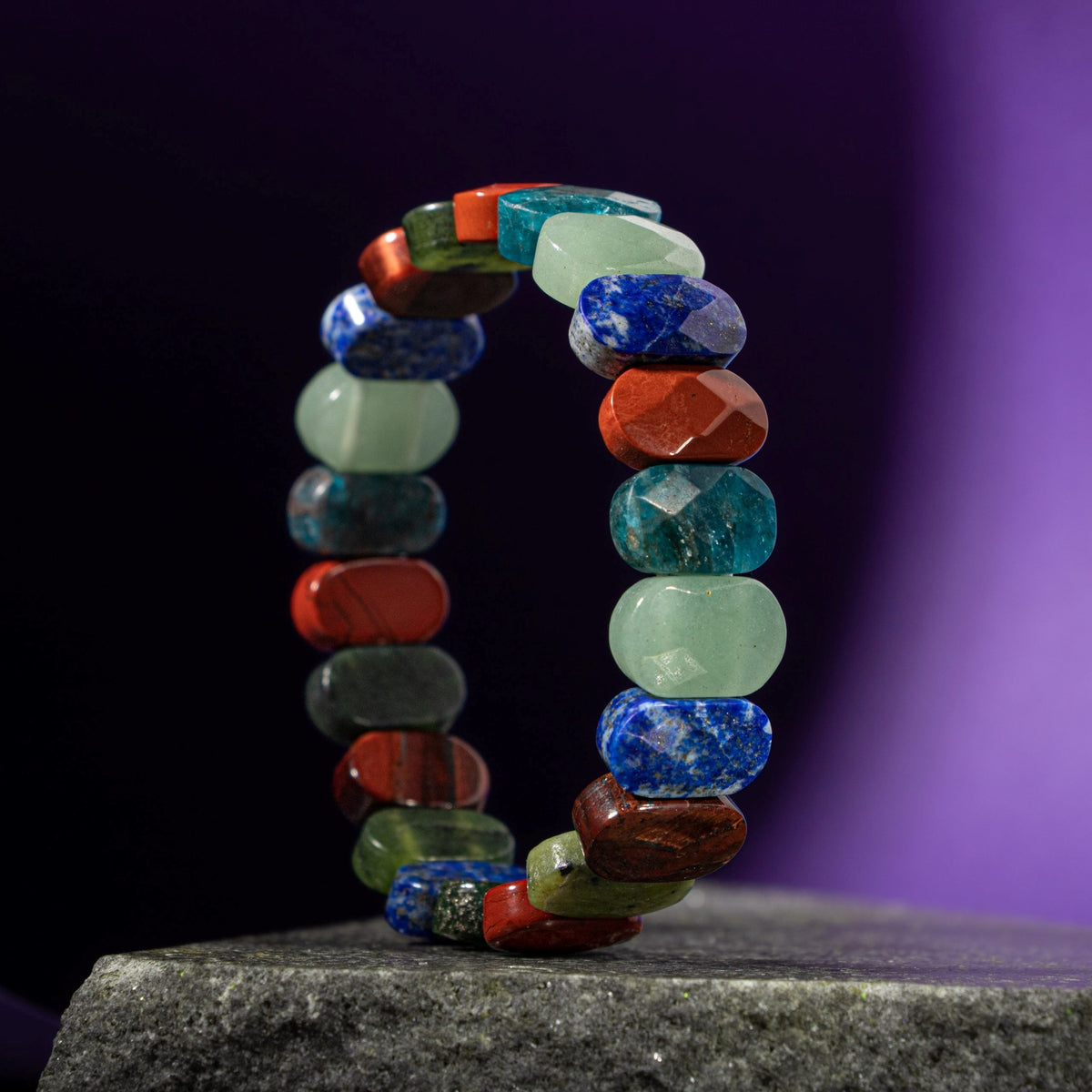 Boğa Burcu Doğal Taş Bileklik – Buz Mavisi Apatit, Dragon Jasper, Jasper, Lapis Lazuli, Aventurin & Yeşim