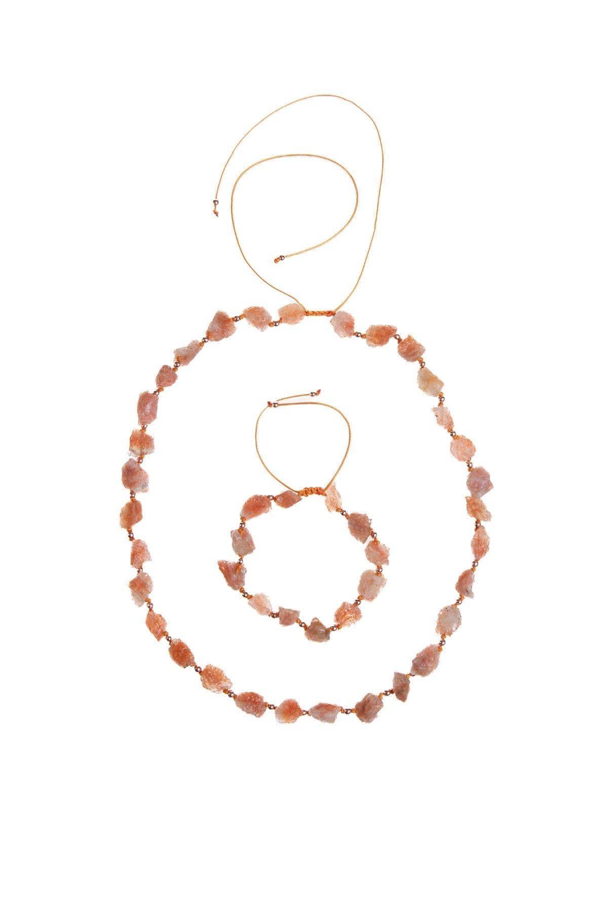 Ham Güneş Taşı Doğal Taş Takım – Kolye & Bileklik Set, Unisex Şık Tasarım