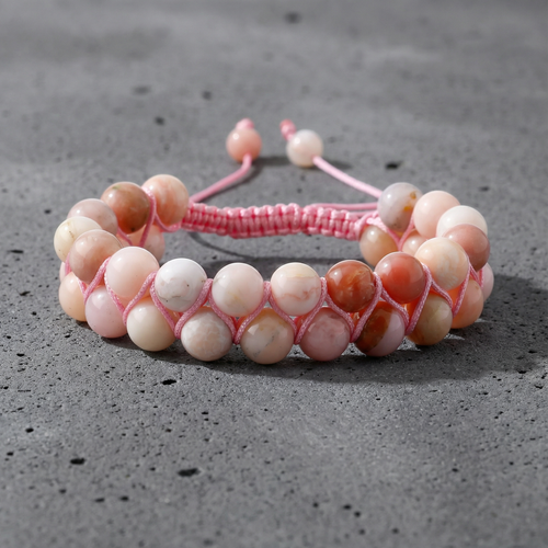 Opal Pembe 8mm Çift Sıra Makrome Doğal Taş Bileklik