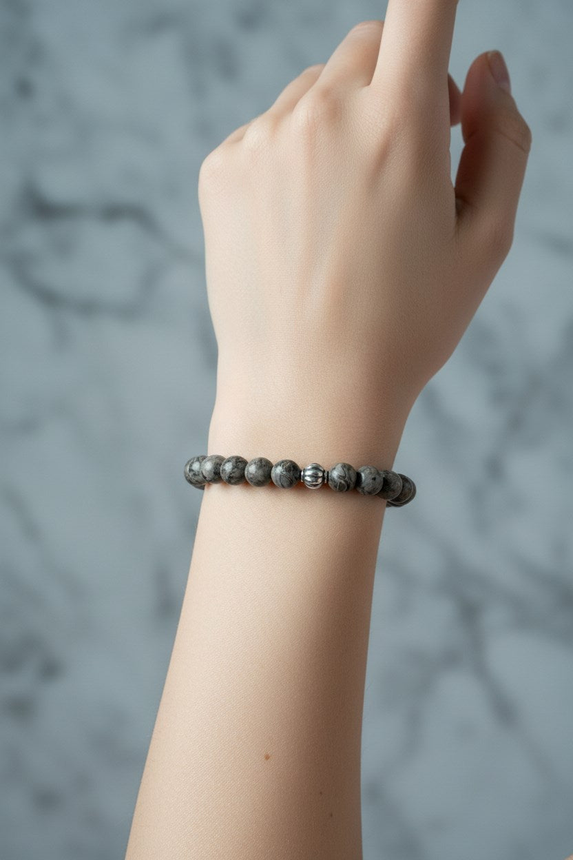 Gri Jasper 6mm Doğal Taş Bileklik