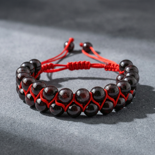 Bordo Granat Lal 8mm Çift Sıra Makrome Doğal Taş Bileklik