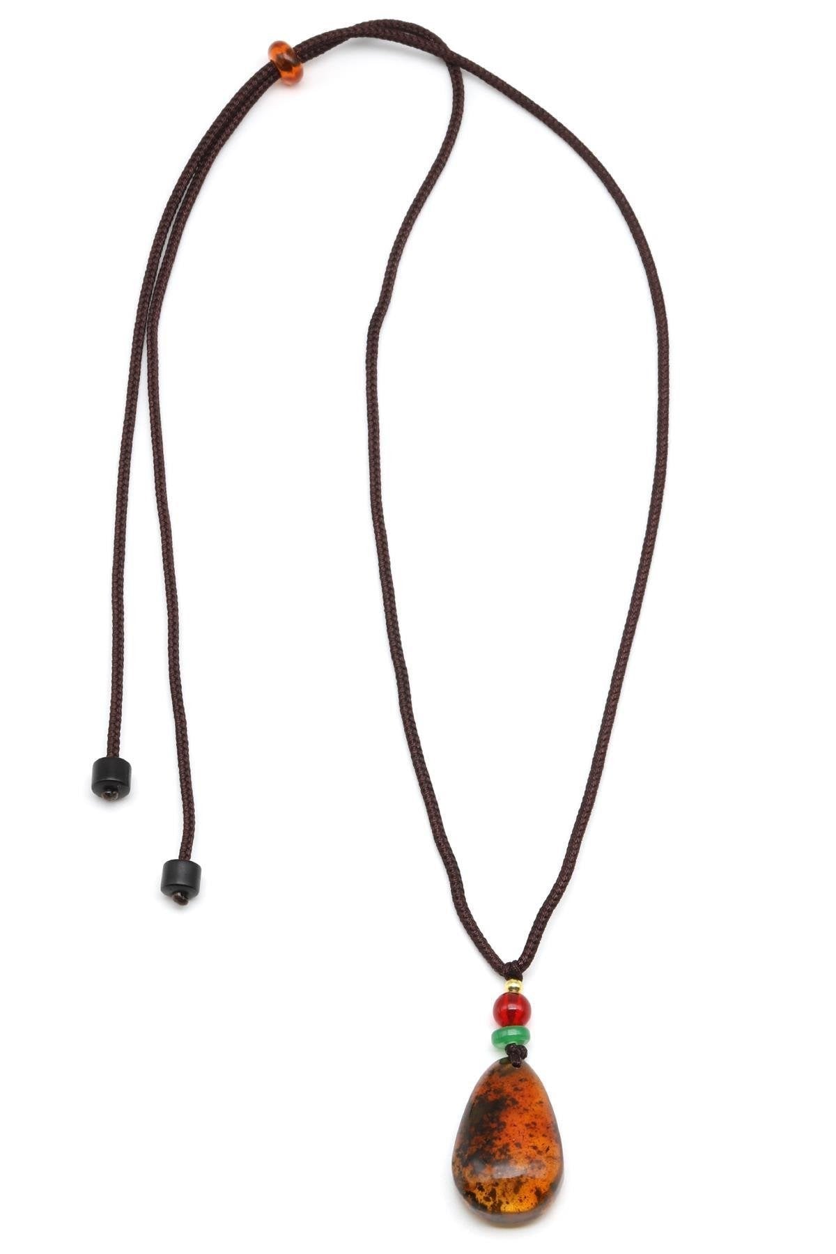 Damla Kehribar Siyah İpli Kolye – 17 × 27 mm | 41 cm | 4,8 gr