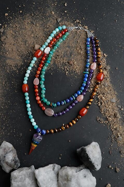 Etiyopya, Akik-Ametist-Lapis-Kaplangözü-Aventurin-Amazonit Doğal Taş Kolye