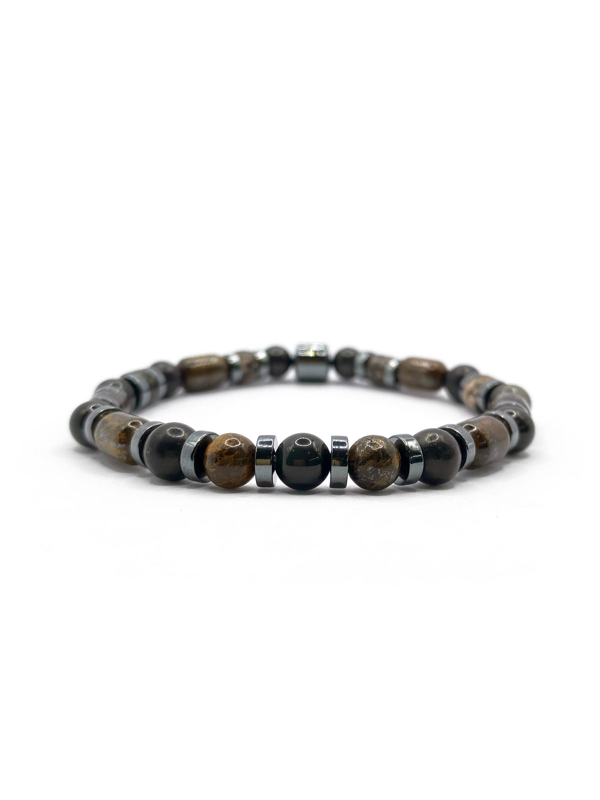 Şungit, Bronzit, Obsidyen, Rodonit ve Hematit Doğal Taş Bileklik – 6 mm Misinalı, Unisex Tasarım