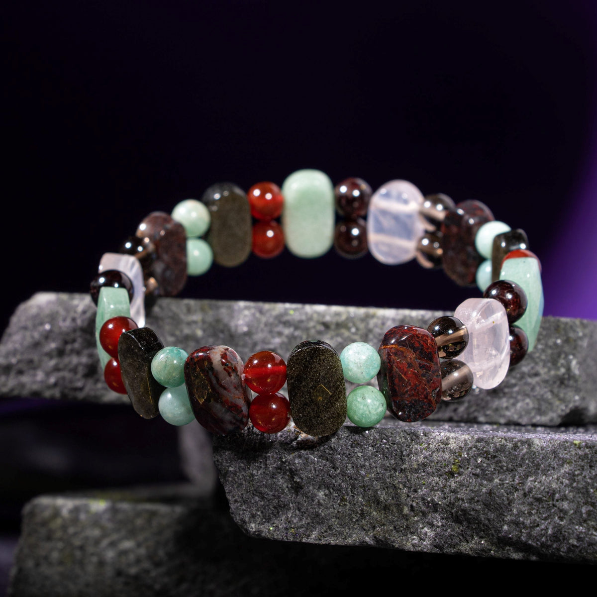 Başak Burcu Doğal Taş Bileklik – Amazonit, Granat Lal, Dumanlı Kuvars, Obsidyen, Jasper, Akik, Pembe Kuvars & Aventurin