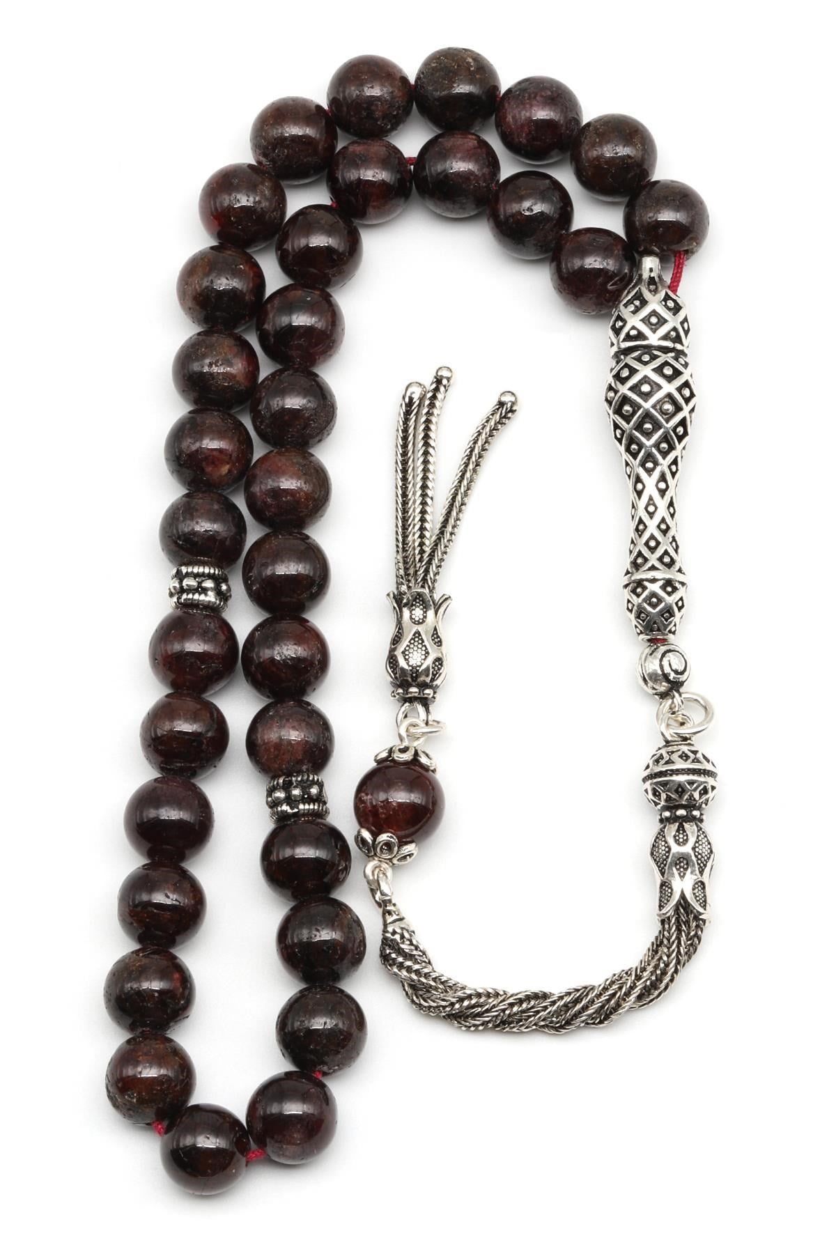 Garnet (Lal) Doğal Taş Tesbih 925 Ayar Gümüş – 8 mm Küre Kesim | 33’lü