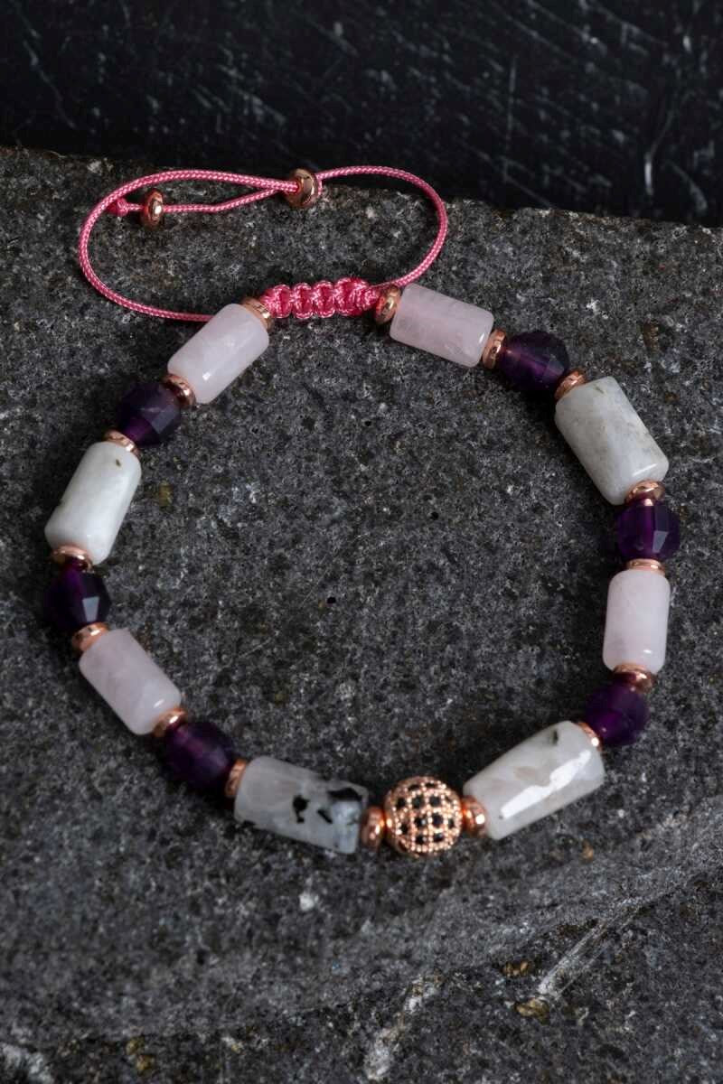 Ametist, Ay Taşı ve Pembe Kuvars Doğal Taş Bileklik
