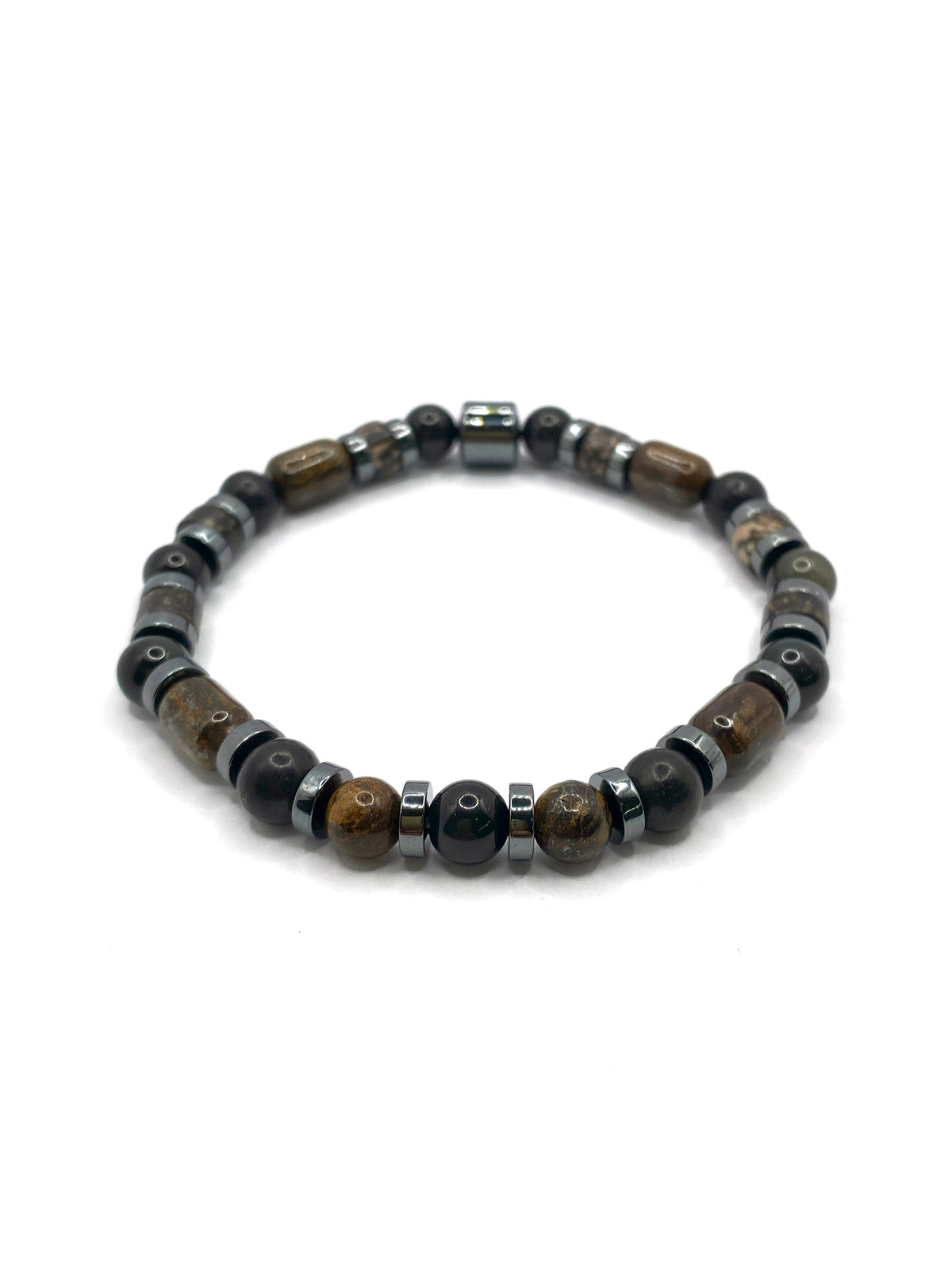 Şungit, Bronzit, Obsidyen, Rodonit ve Hematit Doğal Taş Bileklik – 6 mm Misinalı, Unisex Tasarım