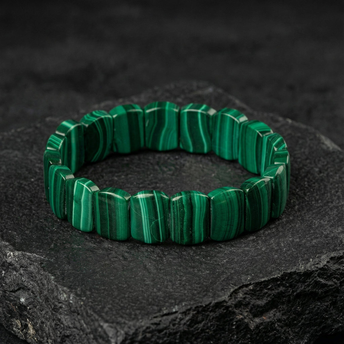 Malakit Doğal Taş Geniş Kesim Bileklik (Rolex Stil)