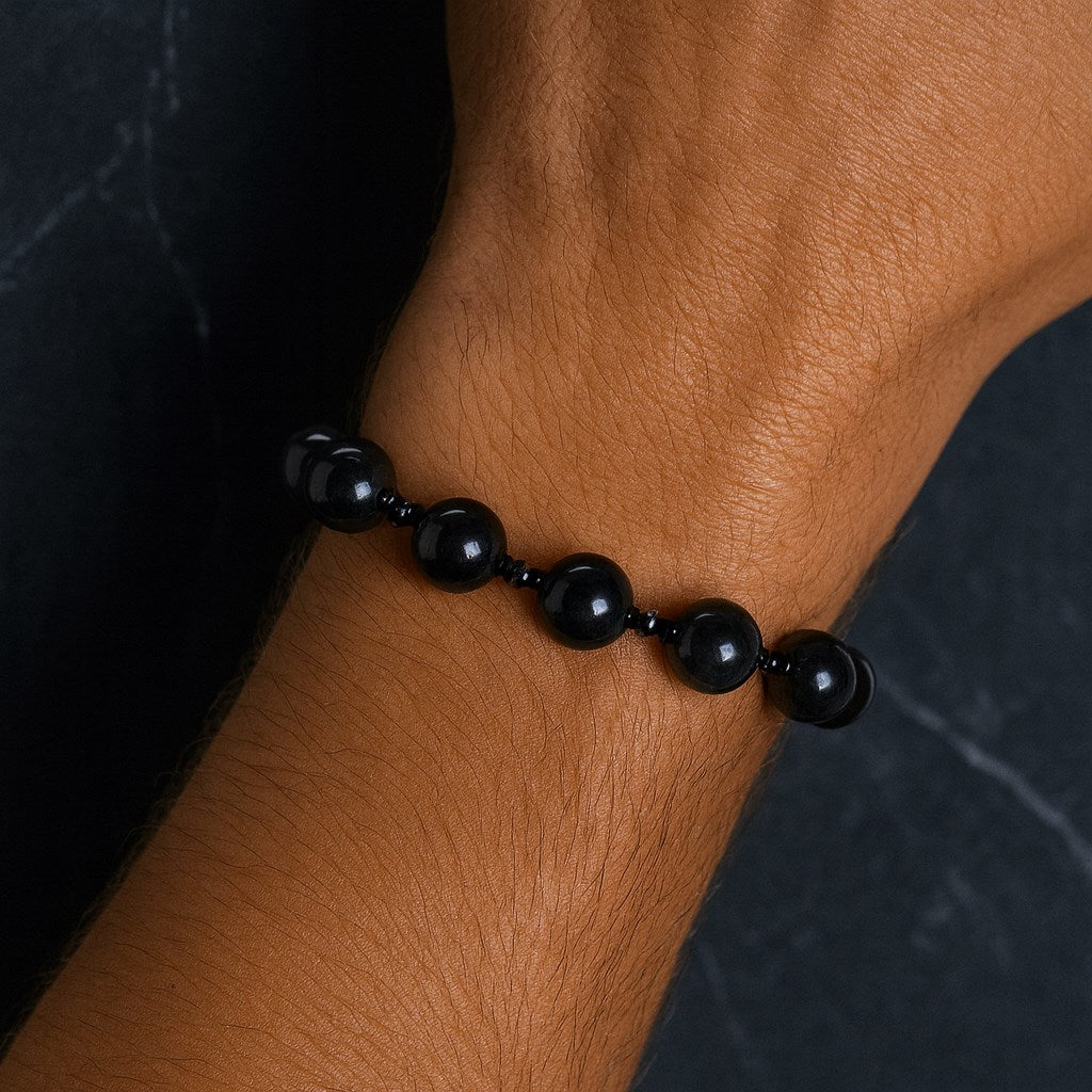 Obsidyen ve Hematit Doğal Taş Bileklik – Şık ve Unisex Tasarım