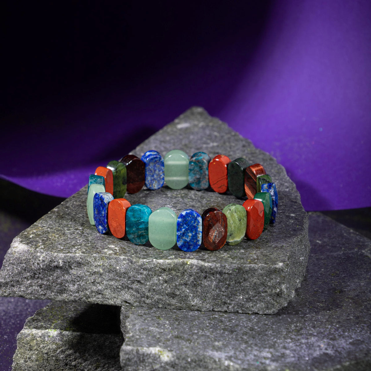 Boğa Burcu Doğal Taş Bileklik – Buz Mavisi Apatit, Dragon Jasper, Jasper, Lapis Lazuli, Aventurin & Yeşim