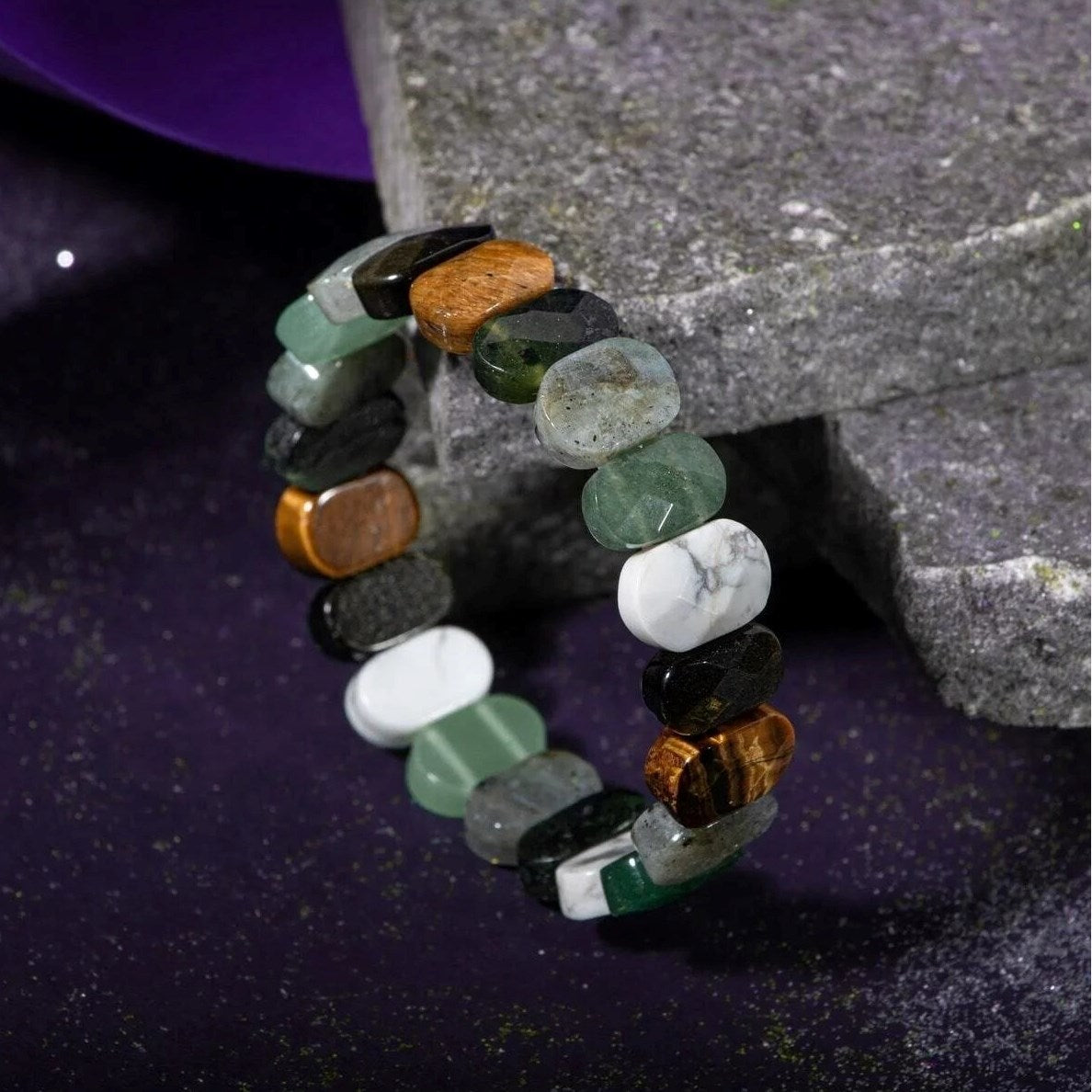 Yengeç Burcu Bileklik Golden Obsidyen, Havlit, Kaplan Gözü, Labradorit, Yeşil Aventurin, Yeşim
