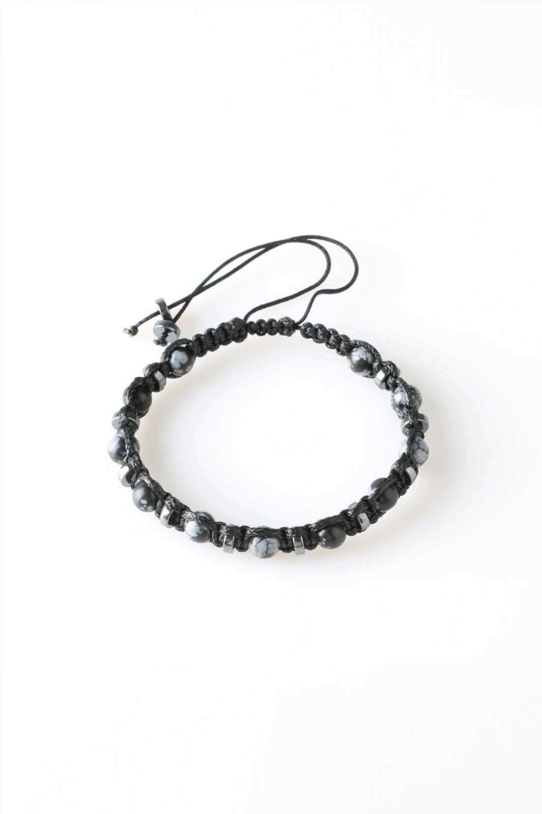 Karlı Obsidyen ve Hematit Doğal Taş Bileklik – İpli, 6 mm Unisex Tasarım