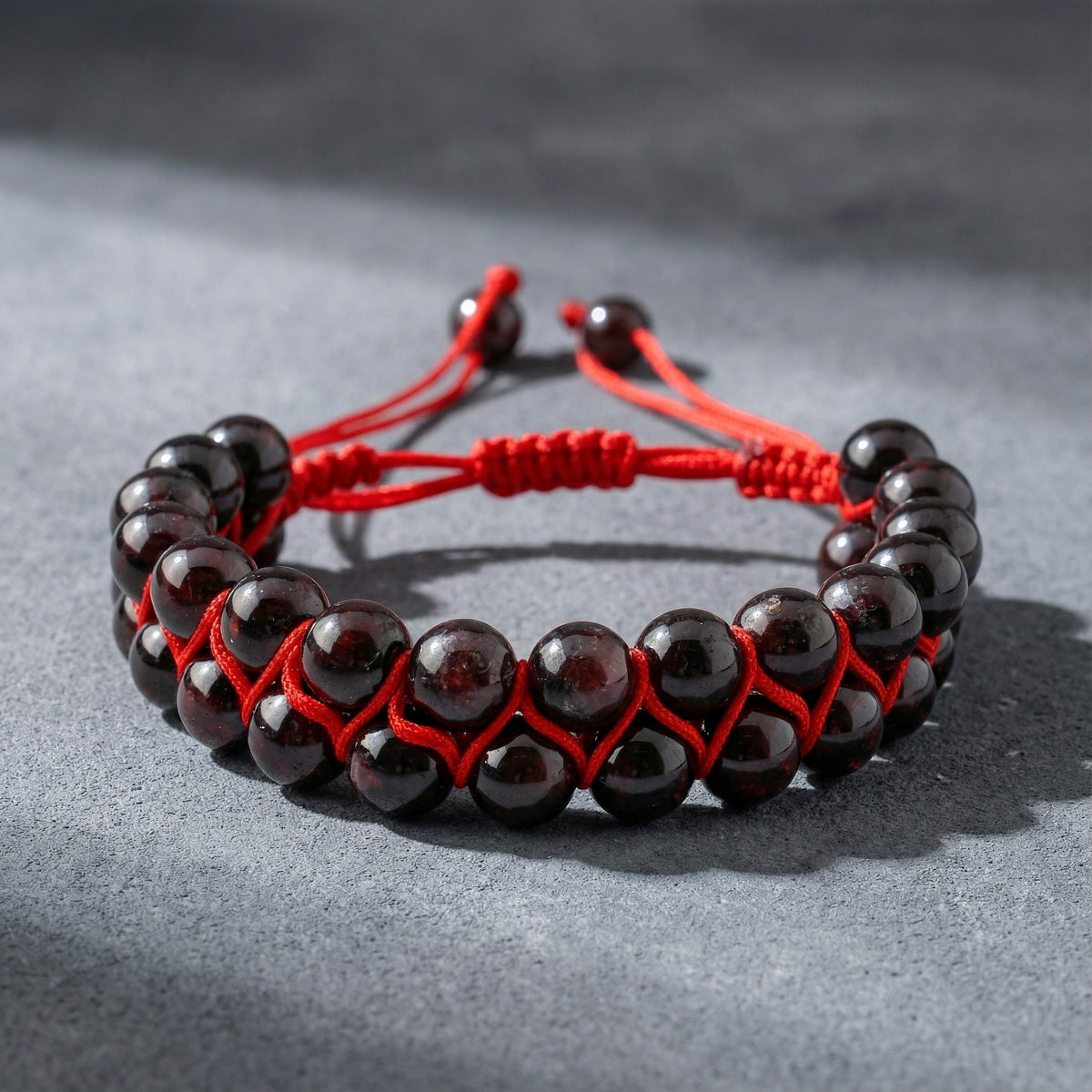 Bordo Granat Lal 8mm Çift Sıra Makrome Doğal Taş Bileklik