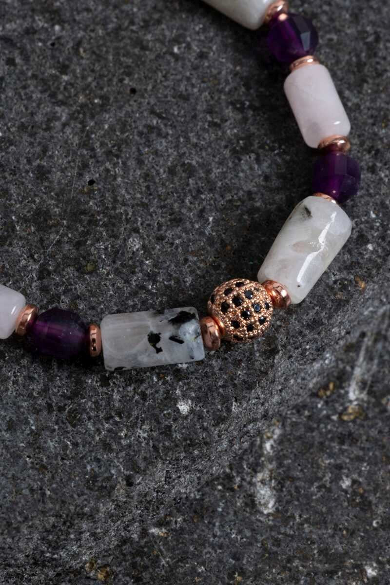 Ametist, Ay Taşı ve Pembe Kuvars Doğal Taş Bileklik