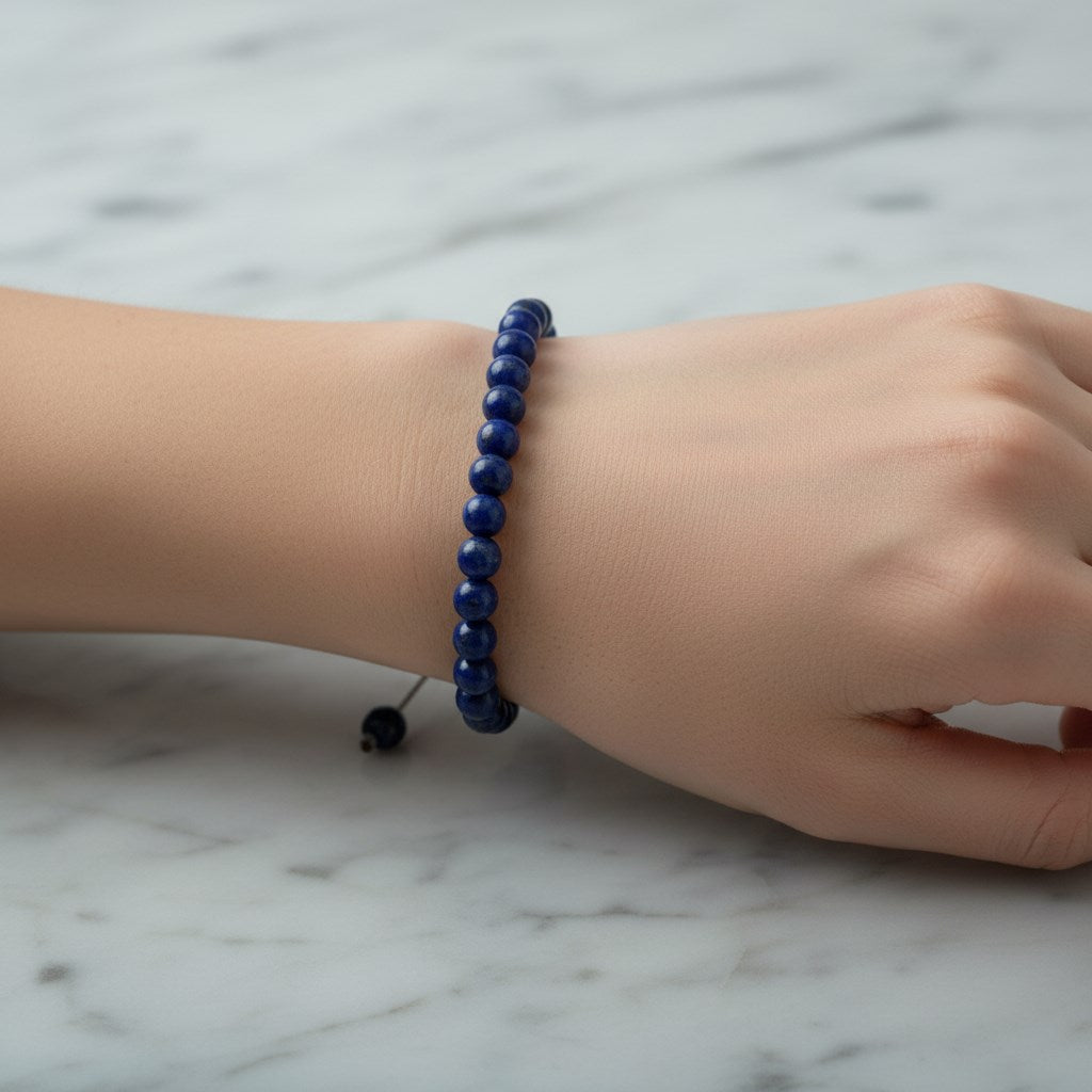 Lapis Lazuli 6 mm Merdiven Kapama Doğal Taş Bileklik – El İşçiliği