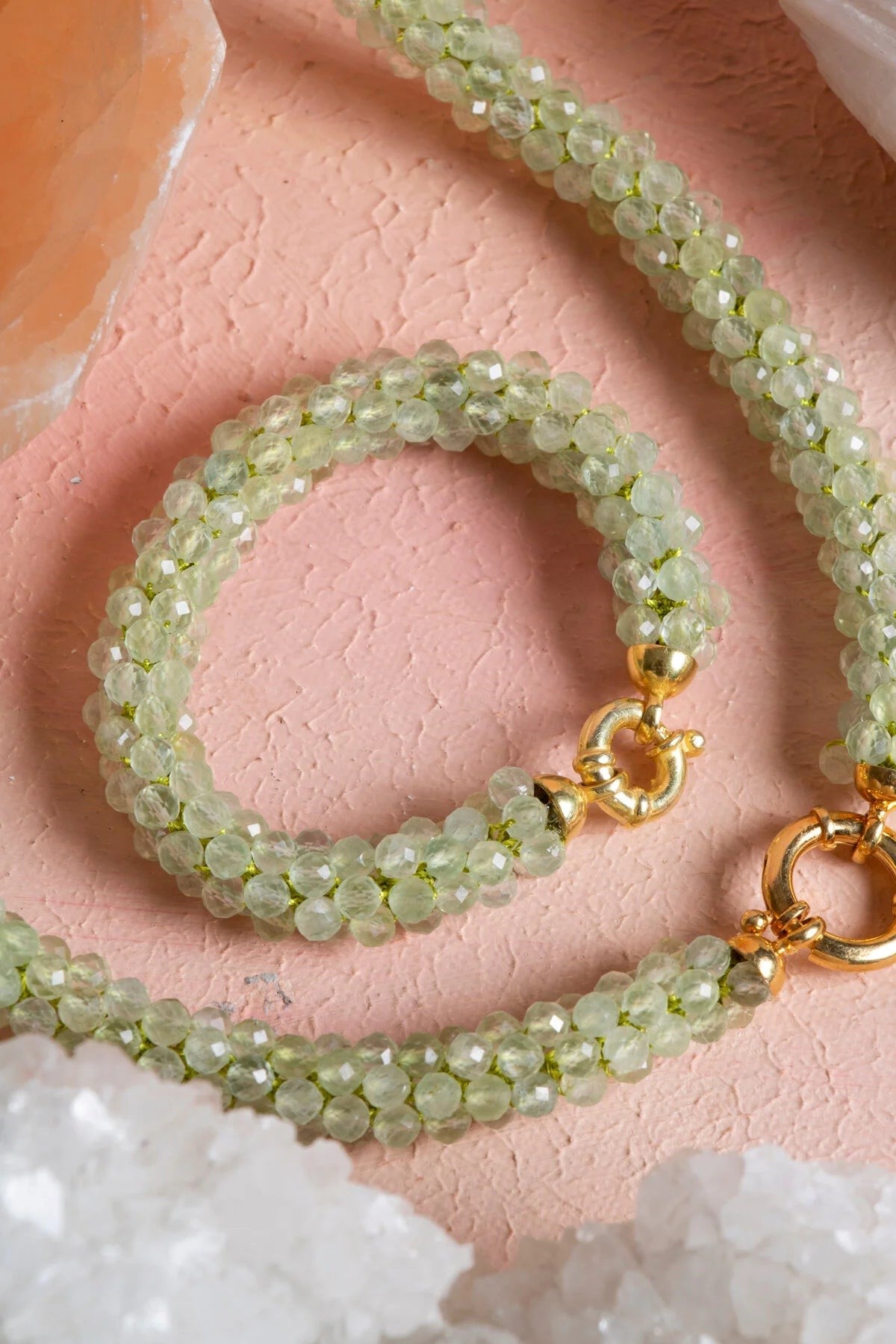 El İşçiliği Örme Prehnit Gümüş Kapama Set (SK:130)