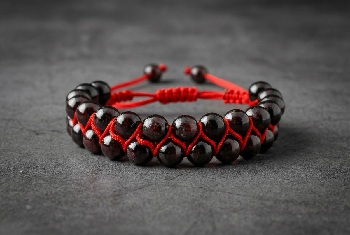 Bordo Granat Lal 8mm Çift Sıra Makrome Doğal Taş Bileklik